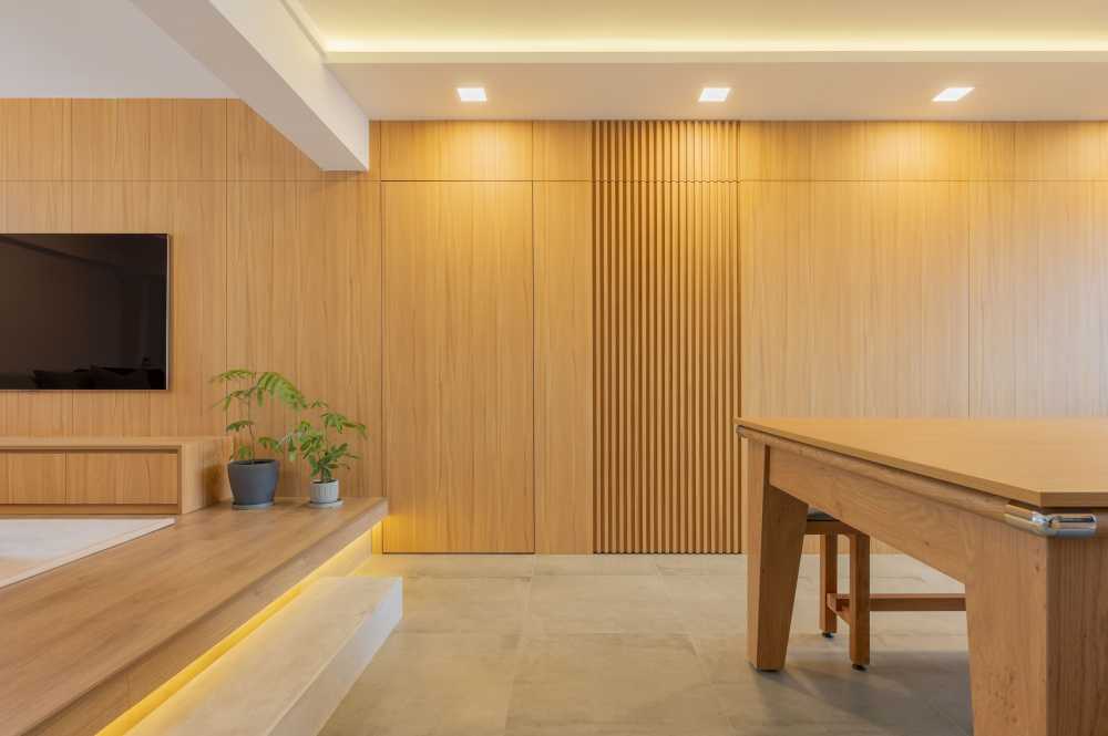 Scandinavian Living Room with Vinyl Flooring and Homogeneous Tiles