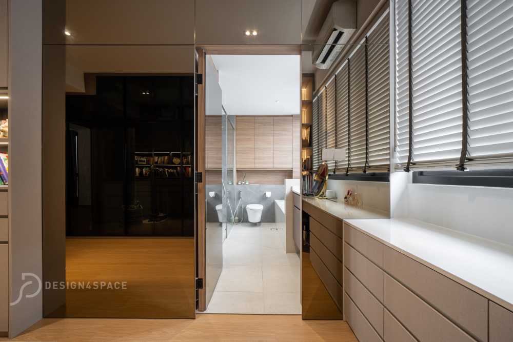 Modern Bedroom with Homogeneous Tiles and Bedroom Dresser