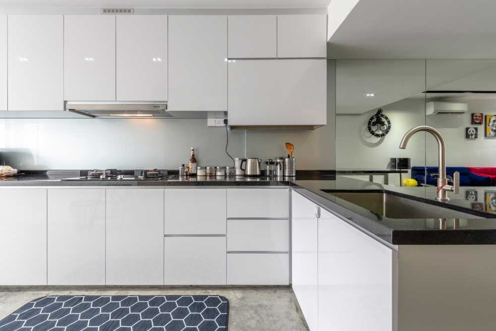 Industrial Kitchen with Cement Floor and Kitchen Island