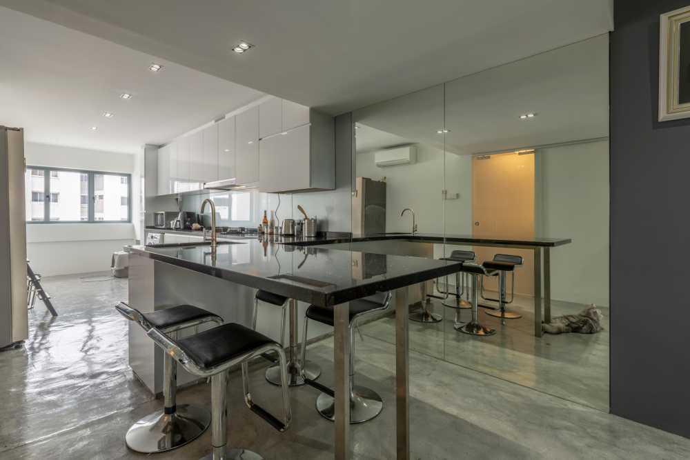 Industrial Kitchen with Countertop and Open Kitchen