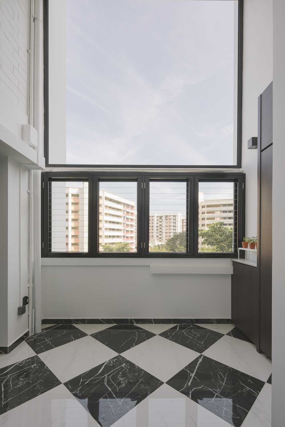 Modern Balcony with Marble Floor and Window Shutters