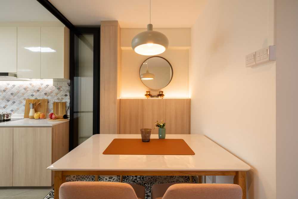 Scandinavian Dining Room with Drop Ceiling and Dining Chairs