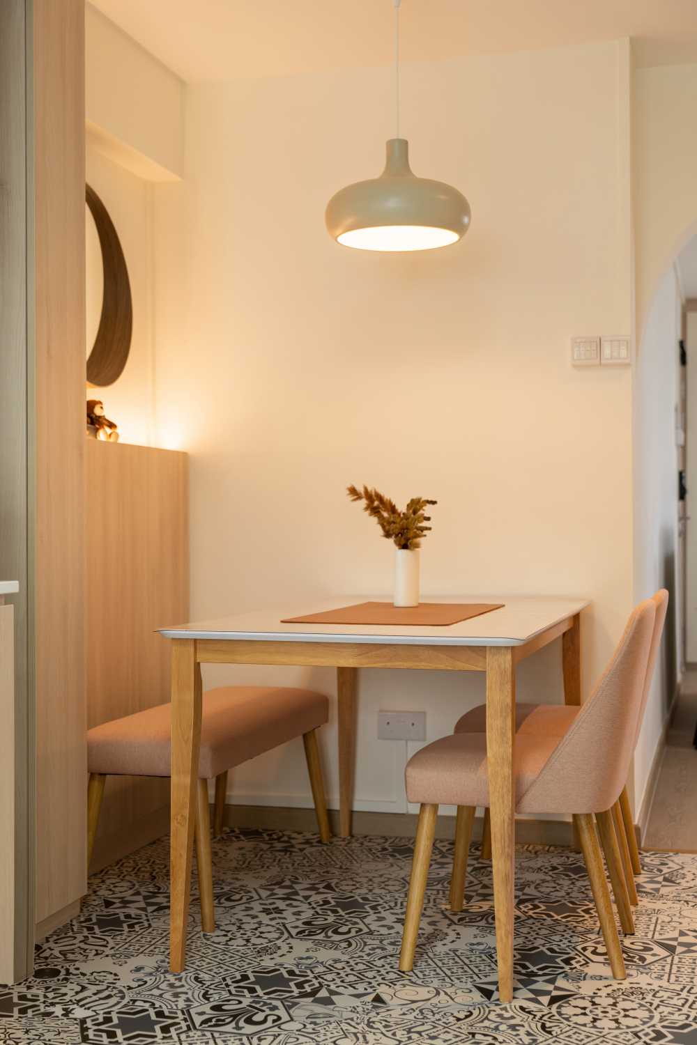 Scandinavian Dining Room with Cove Lighting and Downlights