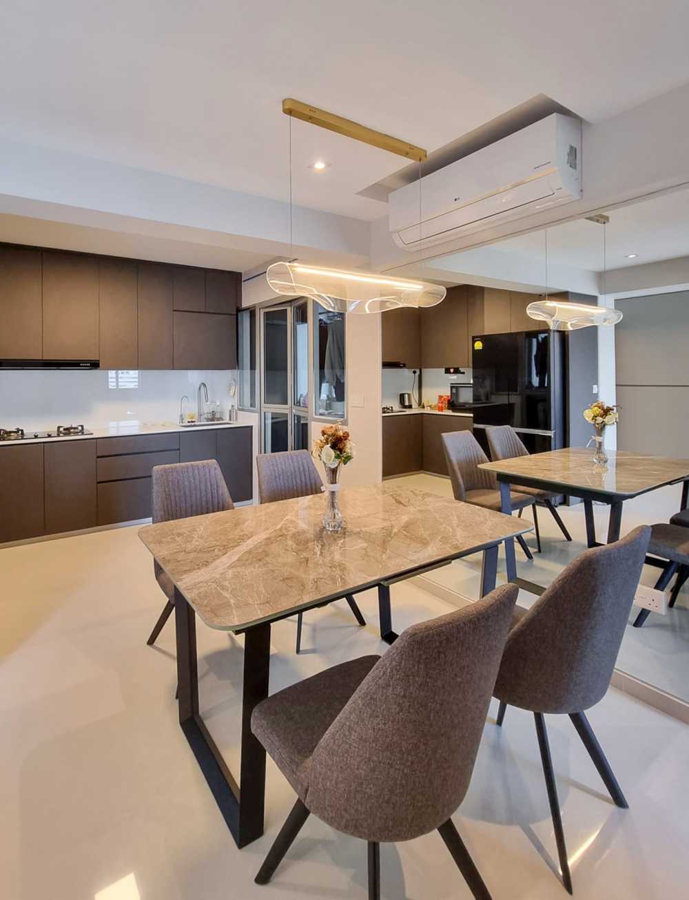 Modern Dining Room with Mirror and Paintings