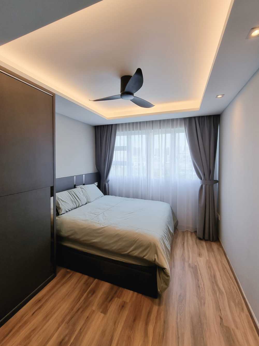 Modern Bedroom with Wardrobe and Window Grille