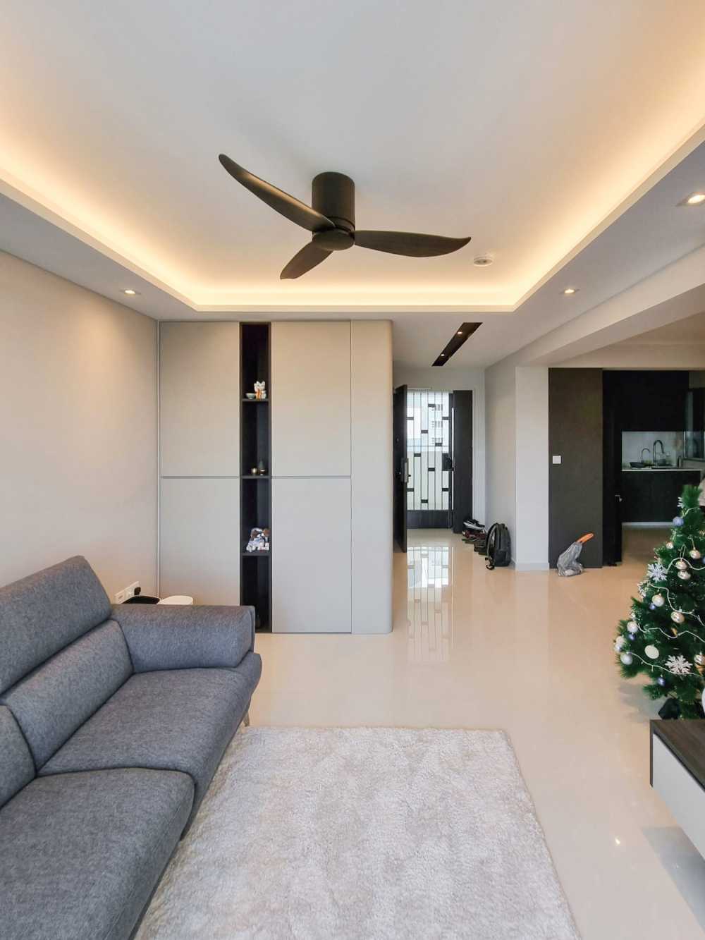 Modern Living Room with Paintings and Storage Cabinets