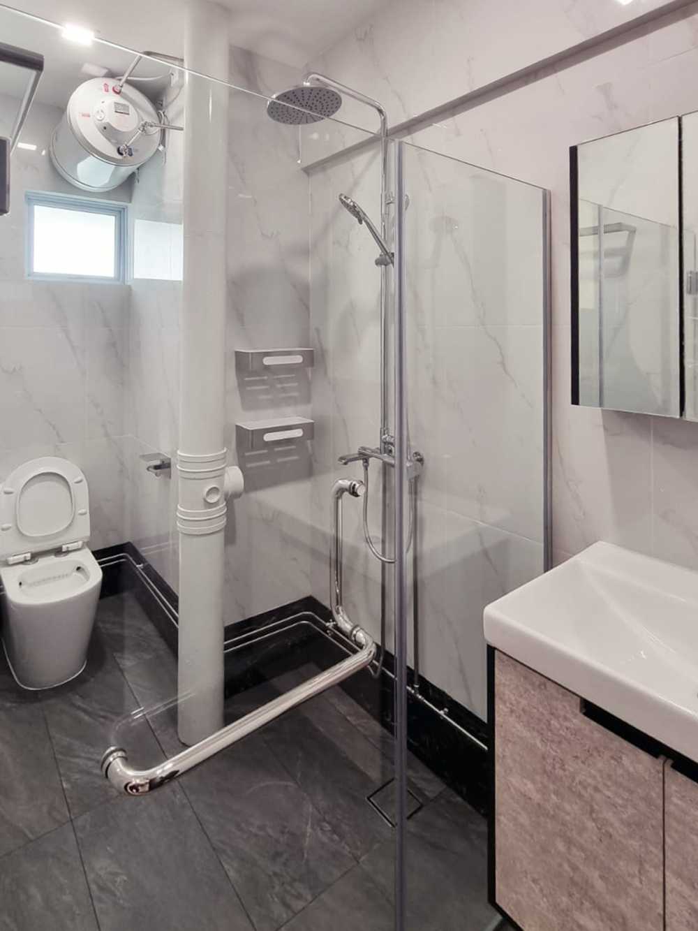 Scandinavian Bathroom with Shower Screen and Bathroom Storage