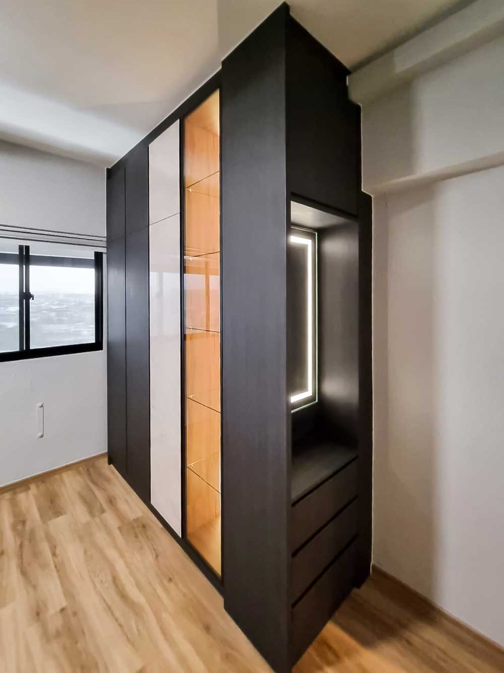 Scandinavian Bedroom with Wardrobe and Paintings