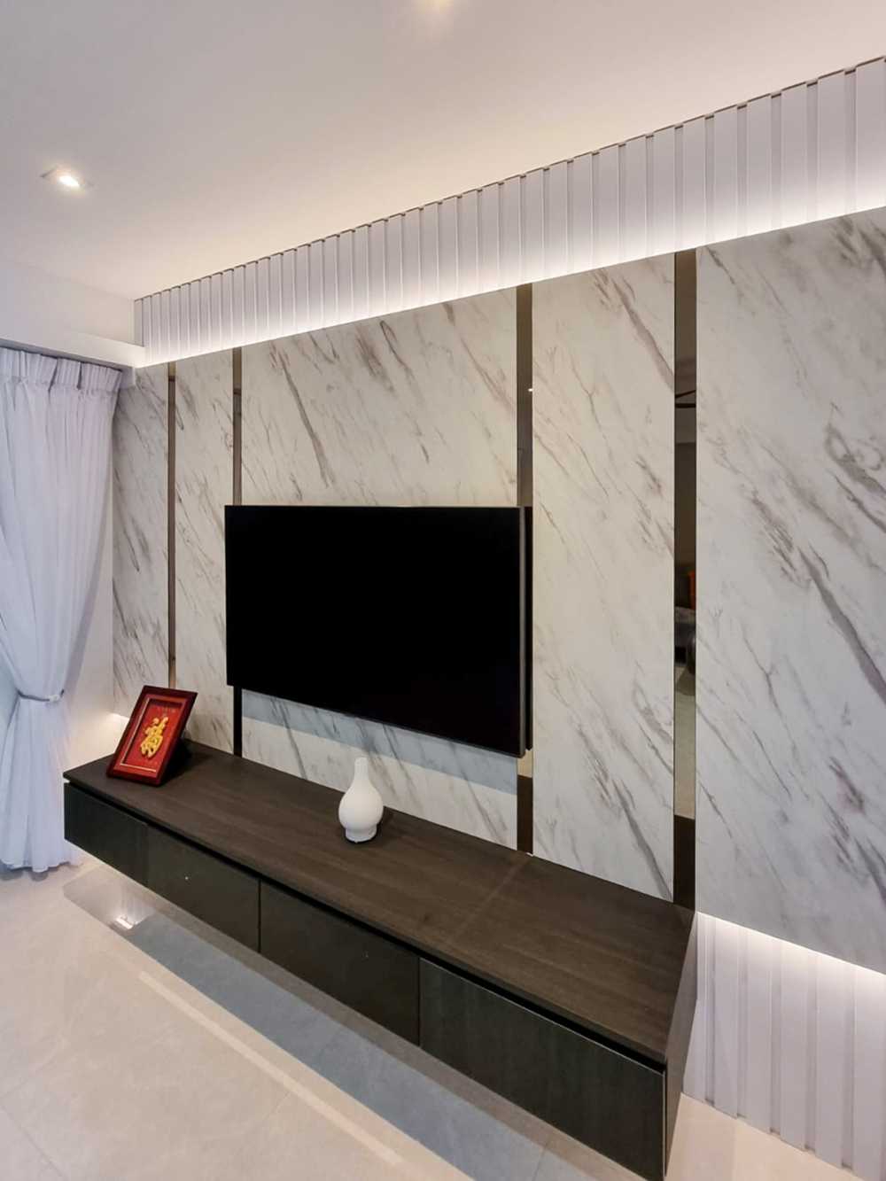 Scandinavian Living Room with TV Console and Panelling