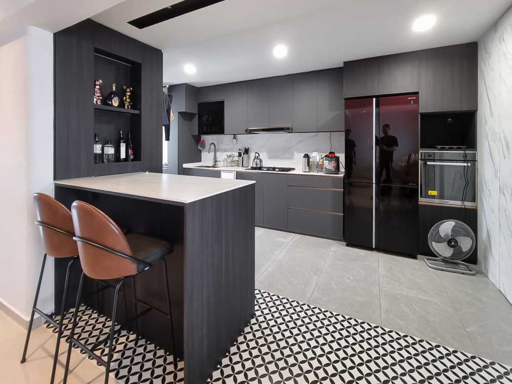 Scandinavian Kitchen with Kitchen Island and Bar Counter