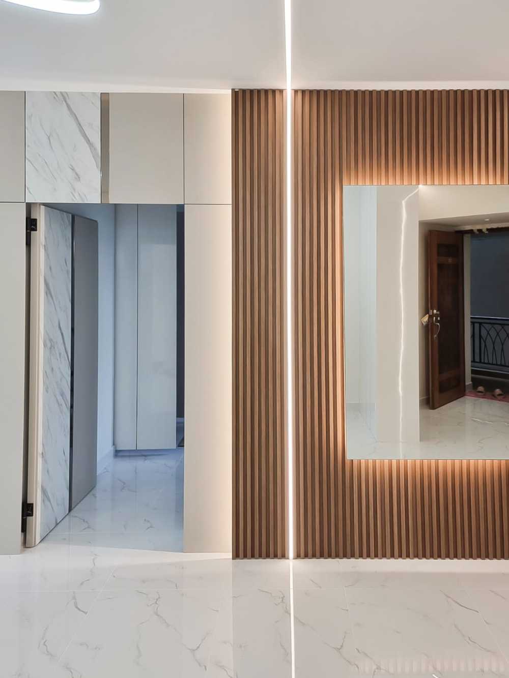 Scandinavian Living Room with Mirror and Panelling