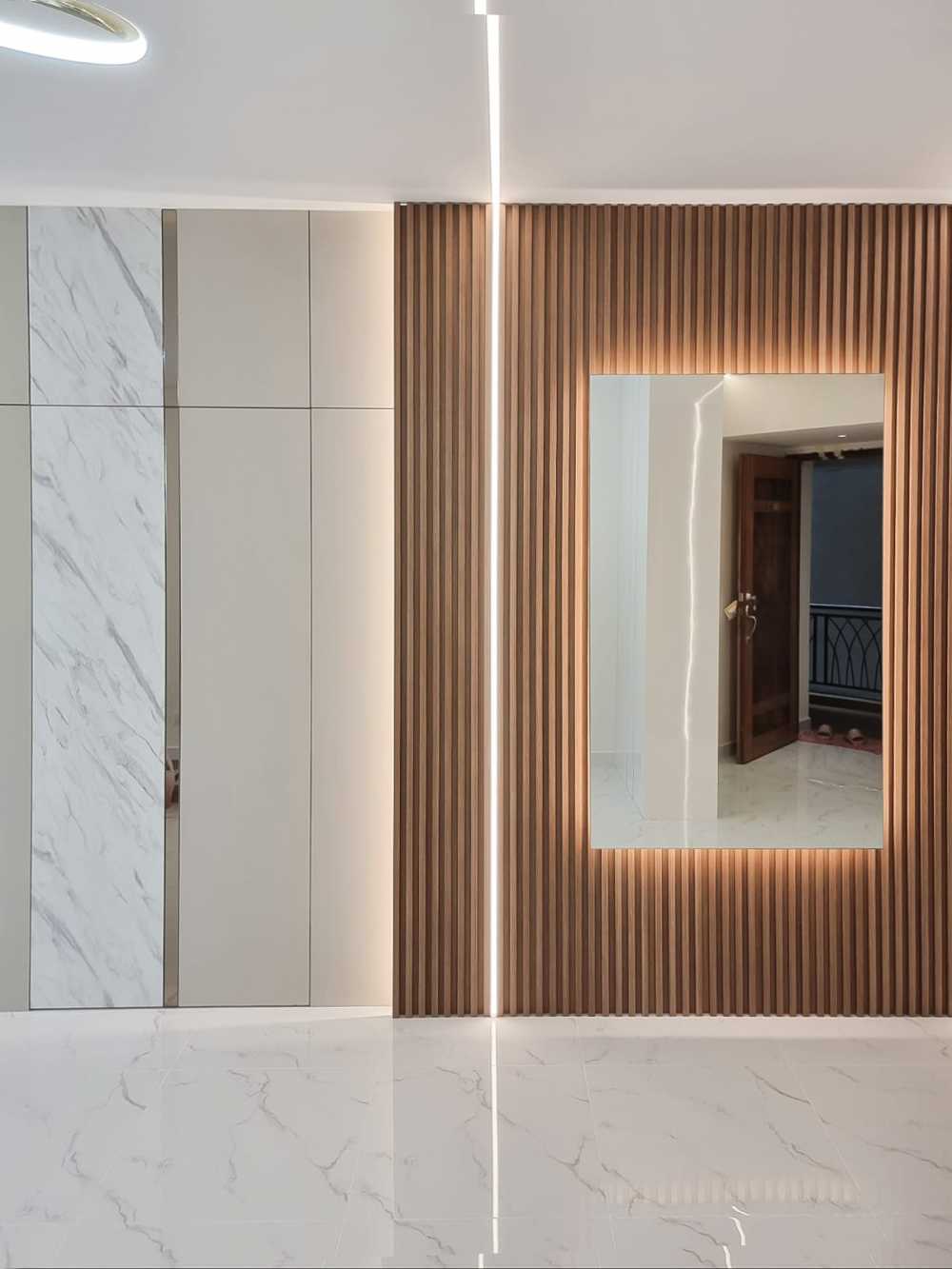 Scandinavian Living Room with Mirror and Panelling