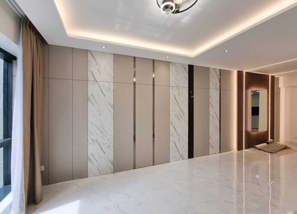 Scandinavian Living Room with Mirror and Panelling