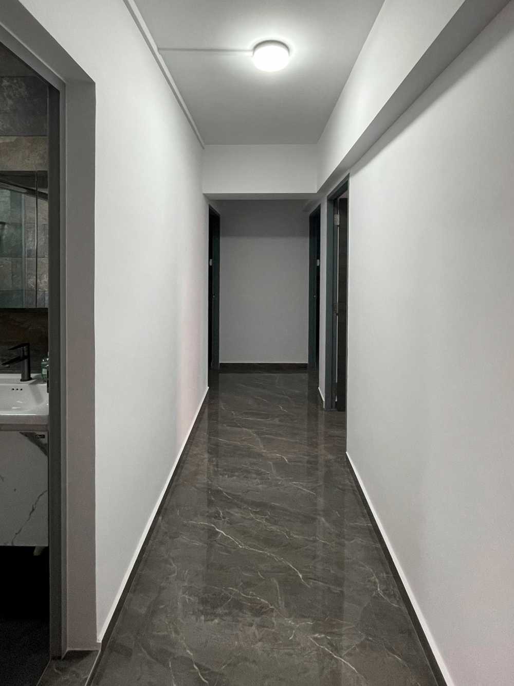 Scandinavian Bedroom with Paintings and Flooring