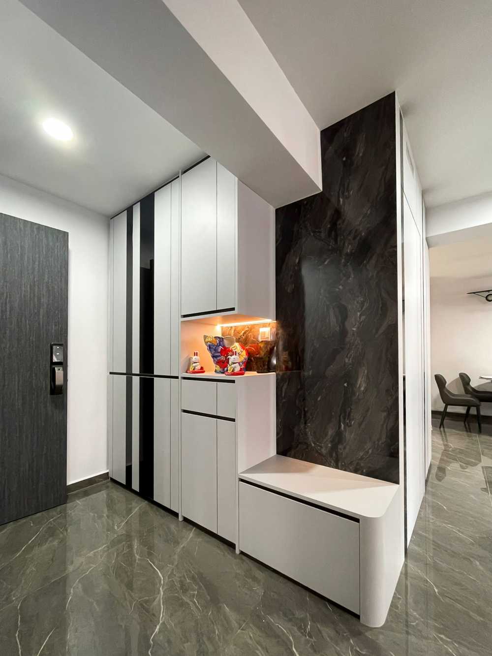 Scandinavian Foyer with Storage Cabinets and Display Cabinets