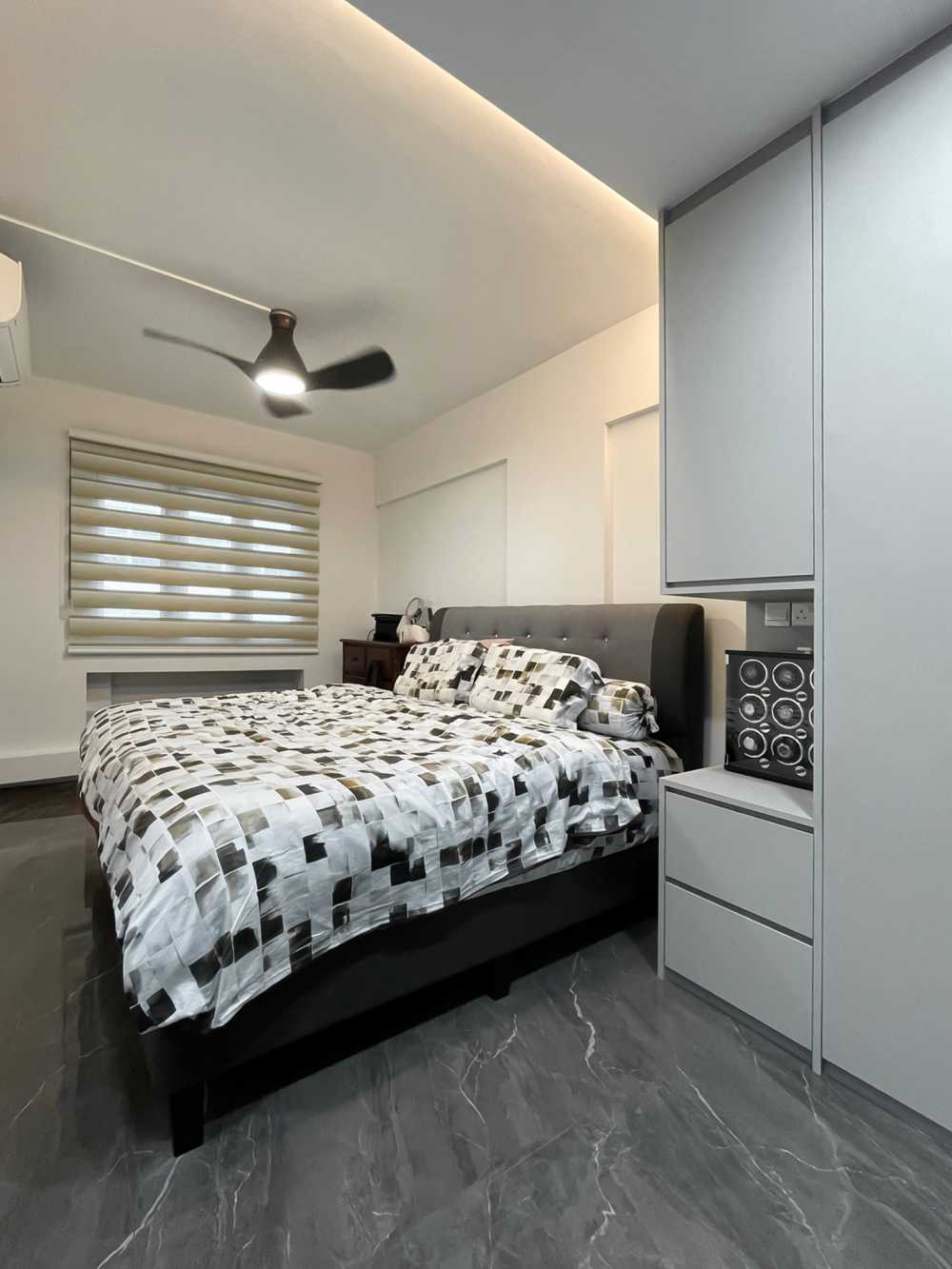 Scandinavian Bedroom with Wardrobe and Bedside Table