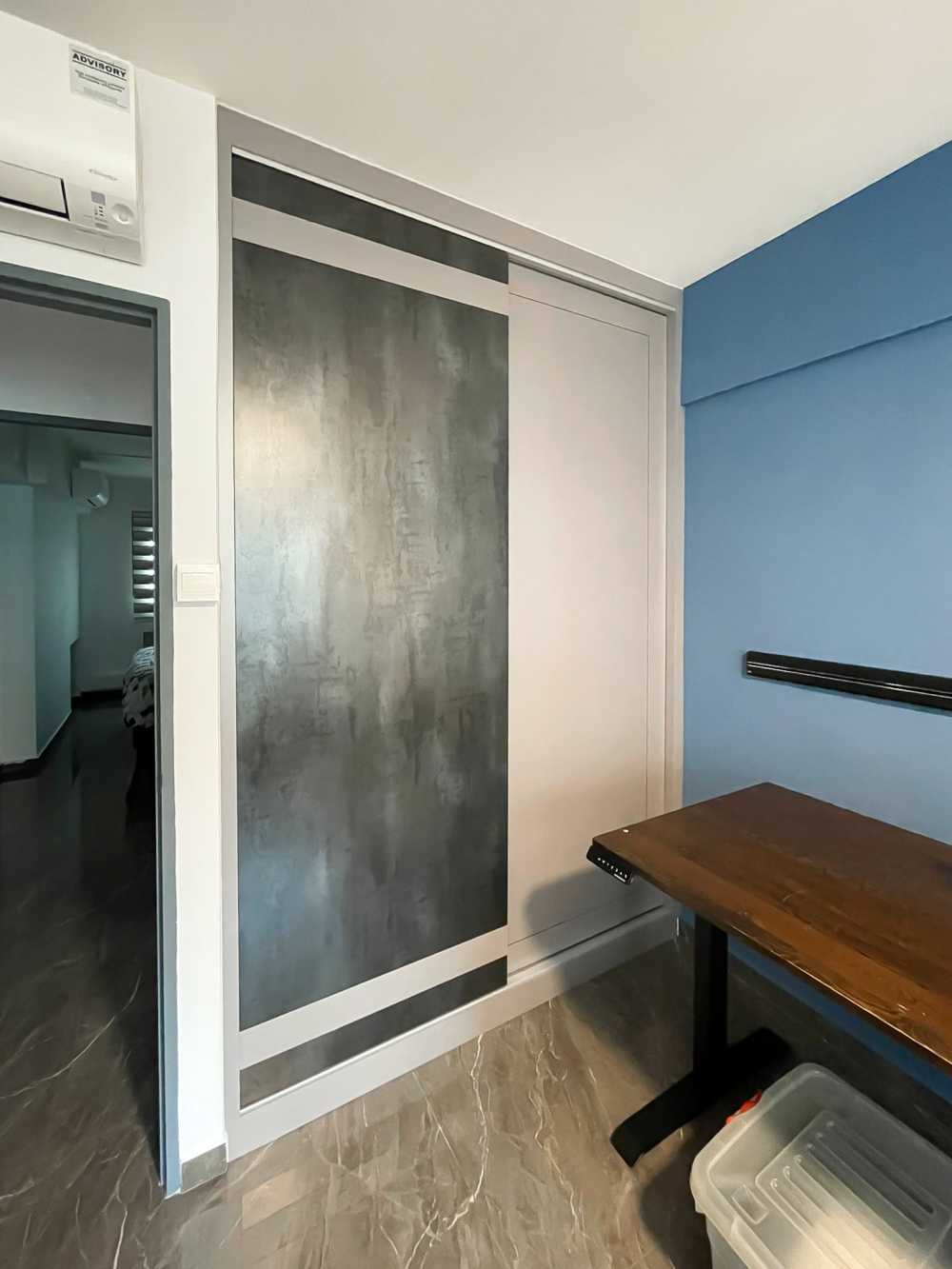 Scandinavian Bedroom with Wardrobe and Paintings