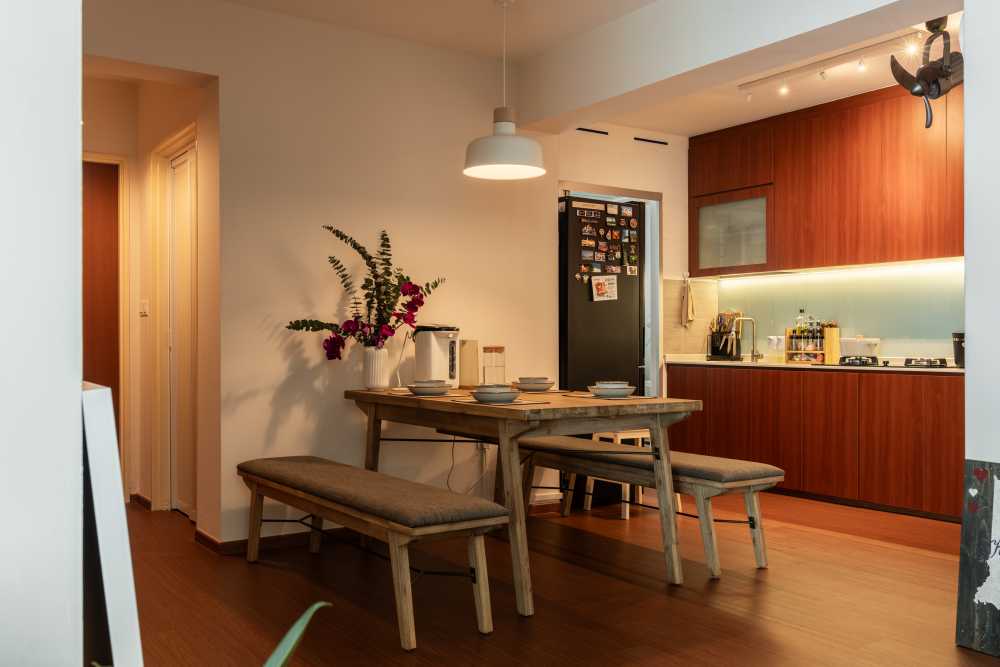 Modern Dining Room with Drop Light and Dining Table