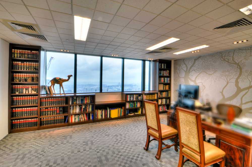 Asian Office with Feature Wall and Wallpaper