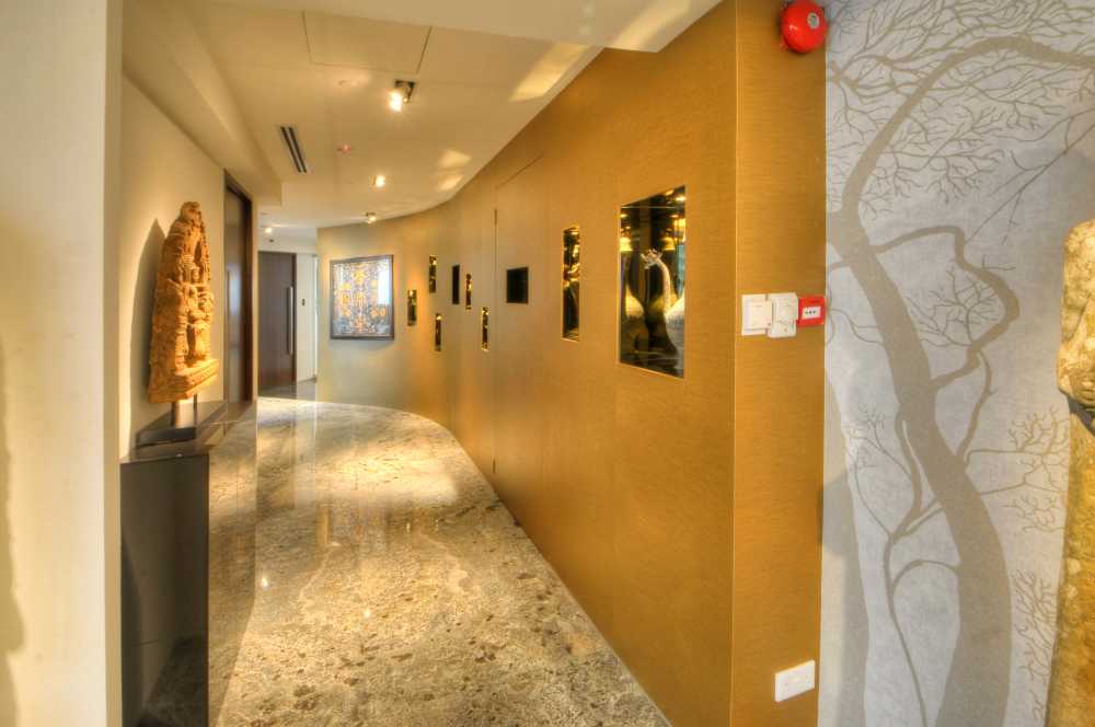 Asian Hallway with Marble Floor and Feature Wall