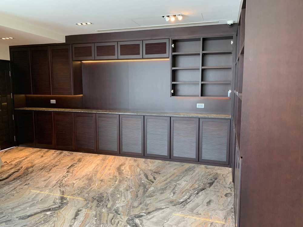 Modern Foyer with Marble Floor and Feature Wall