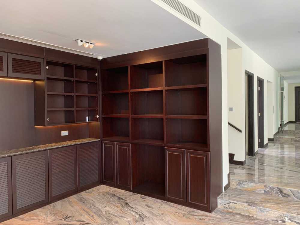Modern Foyer with Marble Floor and Feature Wall