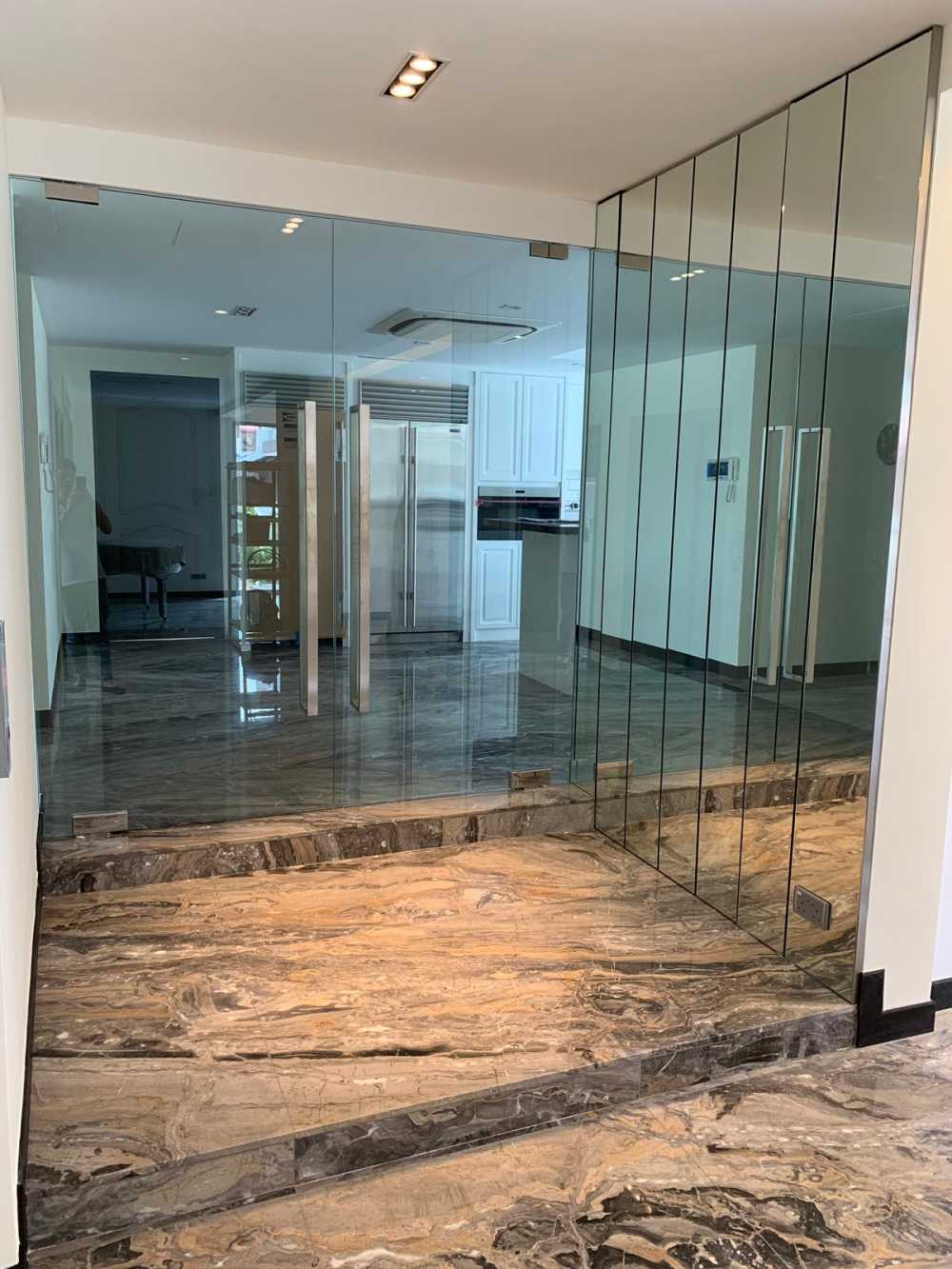 Modern Hallway with Marble Floor and Mirror
