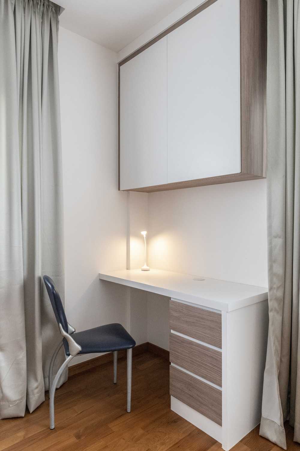 Contemporary Bedroom with Parquet Floor and Curtain