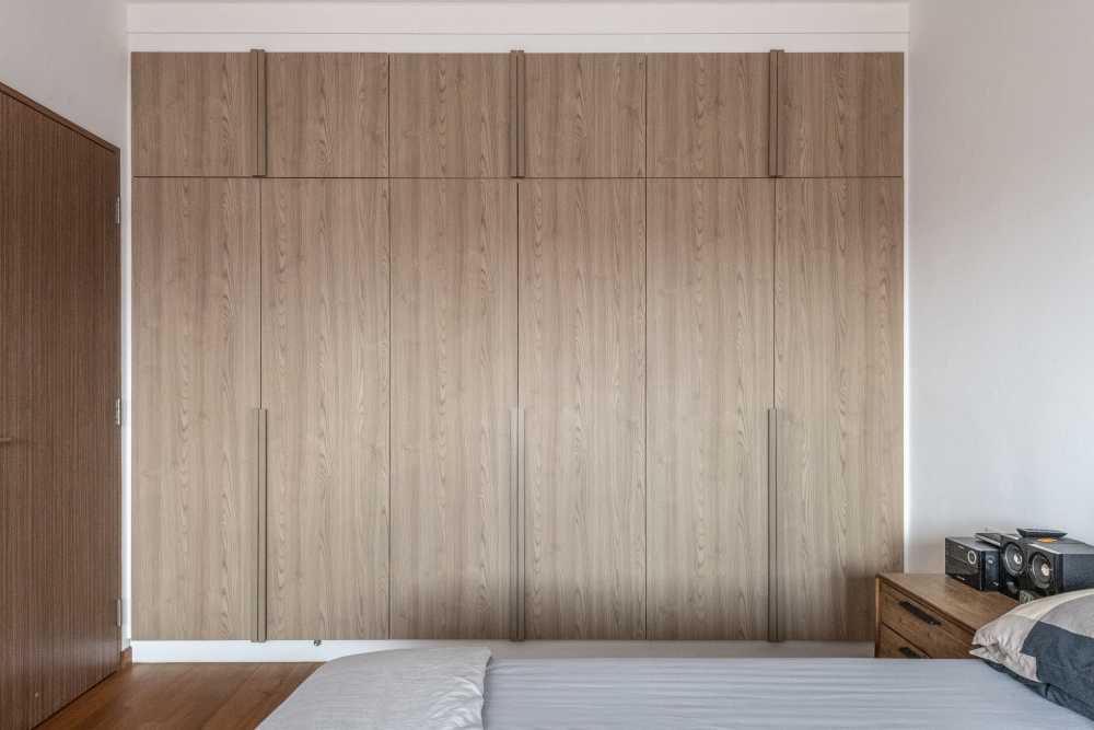 Contemporary Bedroom with Parquet Floor and Ceiling Light