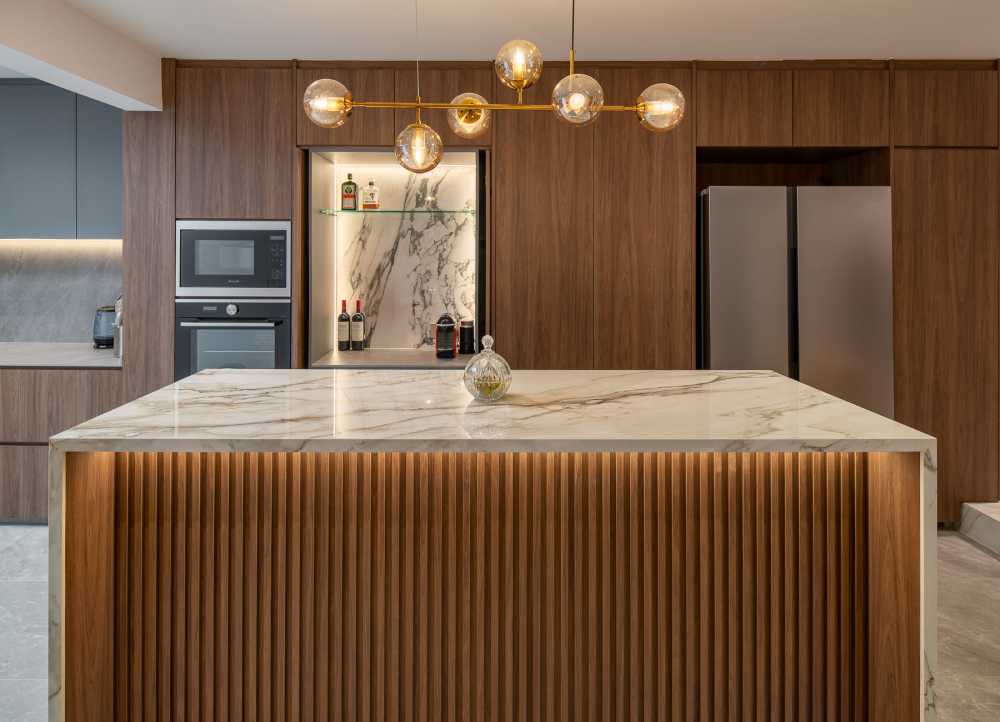 Contemporary Dining Room with Drop Light and Cove Lighting