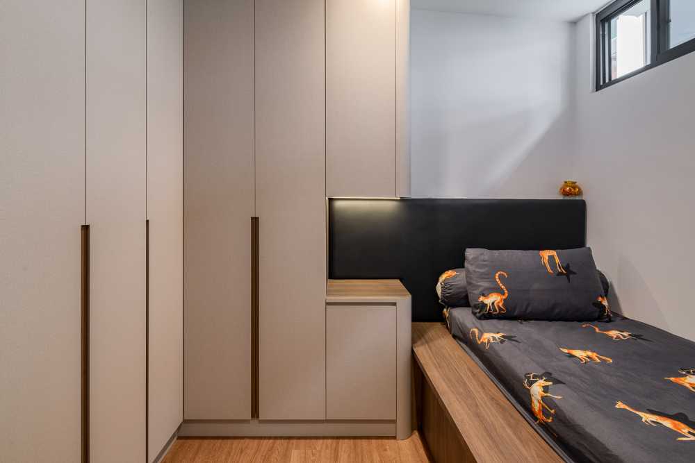 Contemporary Bedroom with Platform Bed and Wardrobe