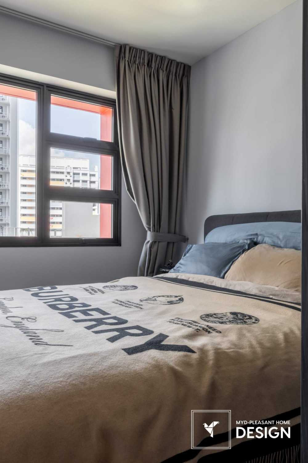 Modern Bedroom with Platform Bed and Vinyl Flooring