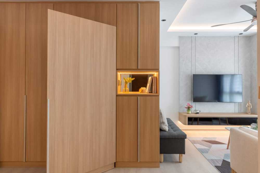 Contemporary Storeroom with Wall Shelves and Shelving Units