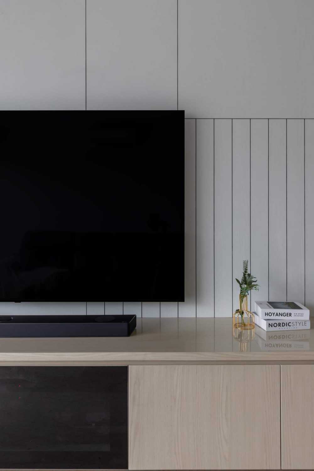 Minimalist Living Room with TV Console and Feature Wall