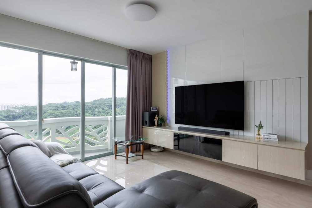Minimalist Living Room with Marble Floor and TV Console