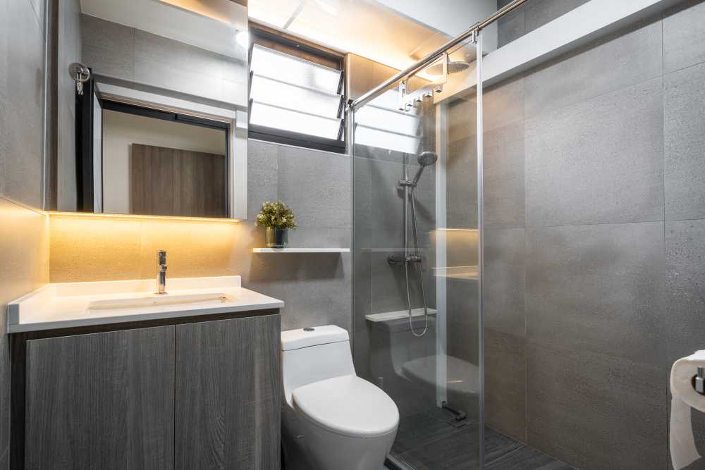 Modern Bathroom with Mirror and Shower Screen