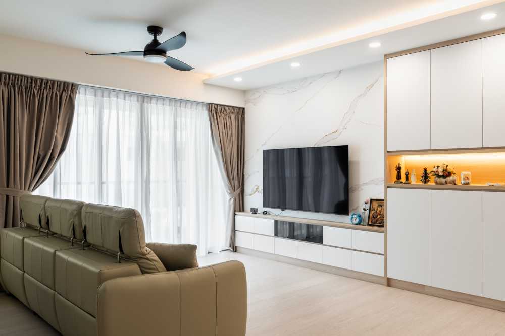 Minimalist Living Room with TV Console and Feature Wall