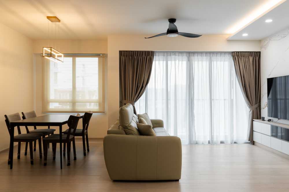 Minimalist Living Room with Wood Flooring and TV Console