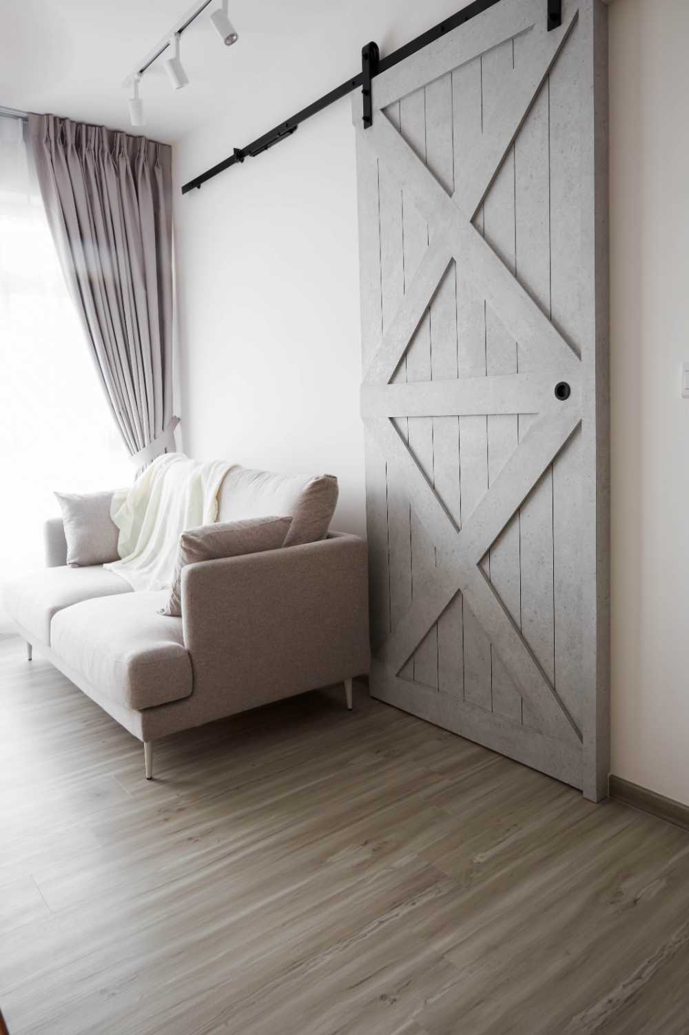 Scandinavian Living Room with Vinyl Flooring and Sofa