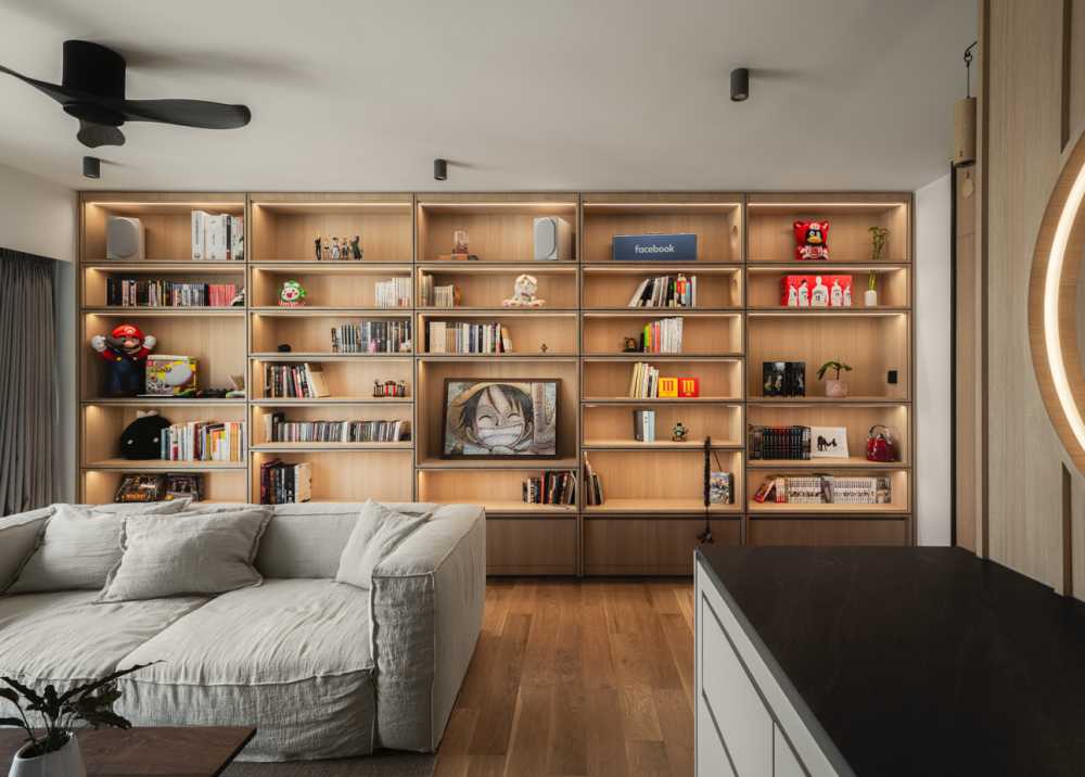Contemporary Living Room with Sofa and Display Cabinets