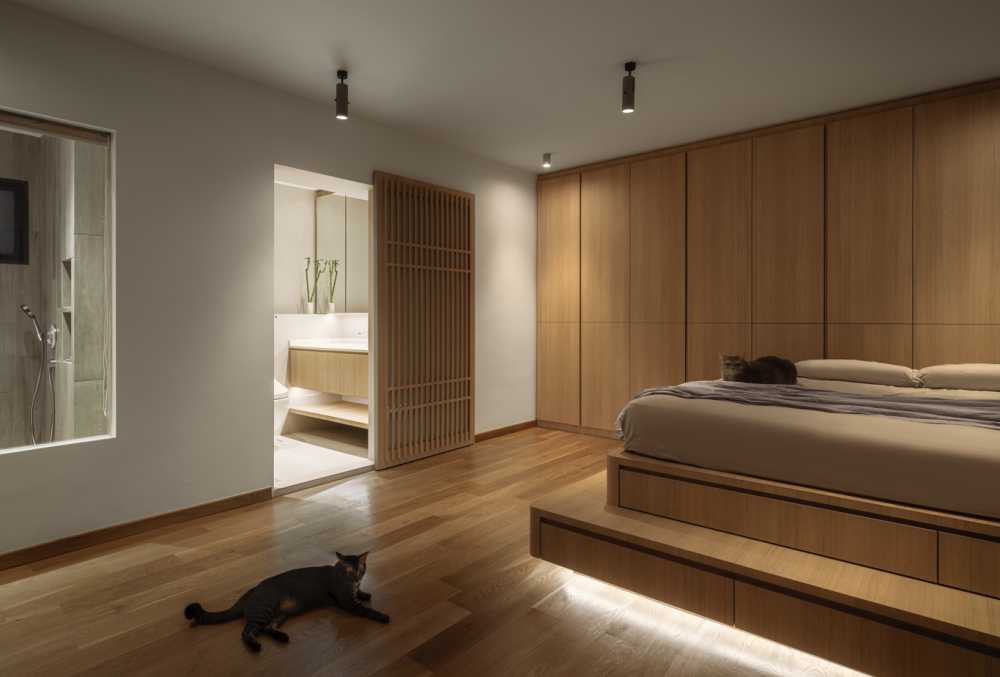 Contemporary Bedroom with Storage Cabinets and Flooring