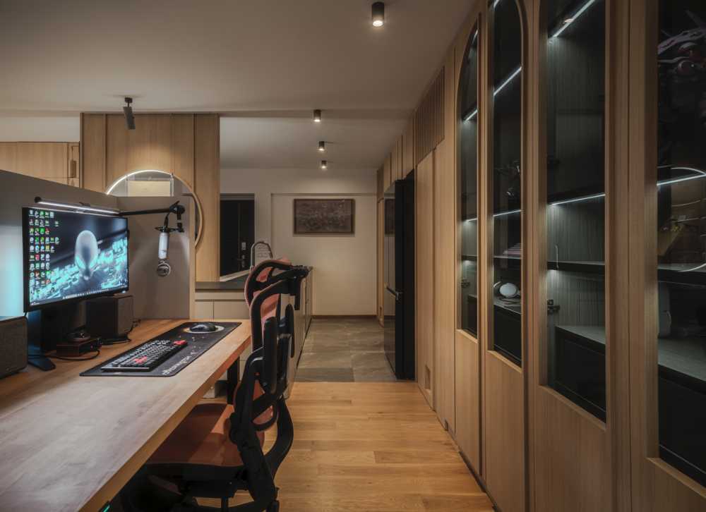 Contemporary Study with Storage Cabinets and Lighting