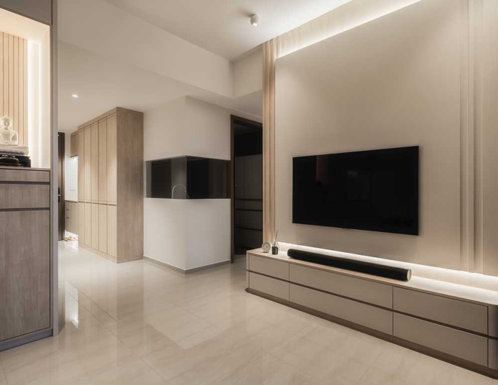 Contemporary Living Room with TV Console and TV