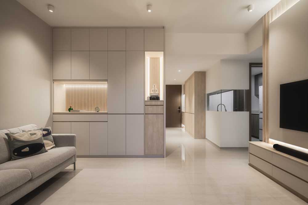 Contemporary Living Room with Sofa and Storage Cabinets