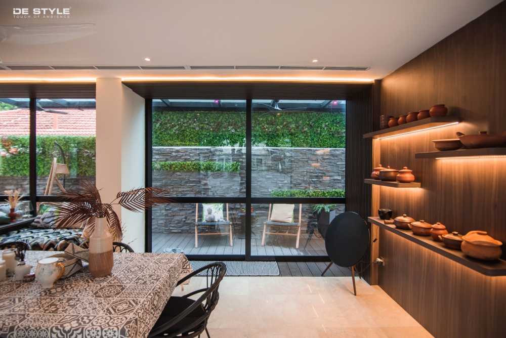 Asian Dining Room with Ceiling Light and Dining Table