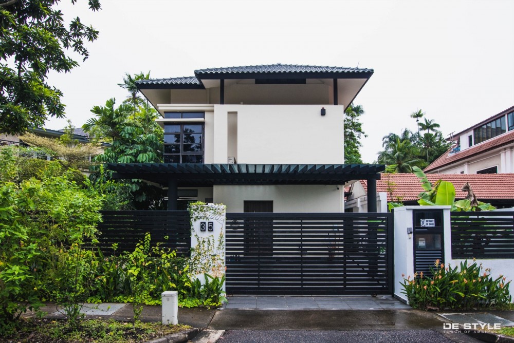 Asian Porch with Planters and Outdoor Furniture