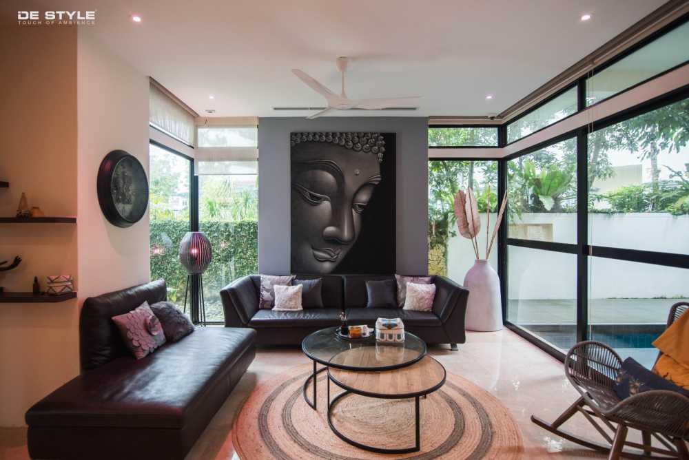 Asian Living Room with Feature Wall and Sofa