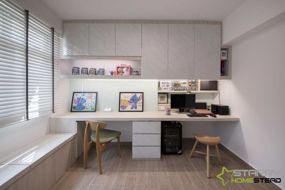 Scandinavian Study with Bay Window and Desk Chairs