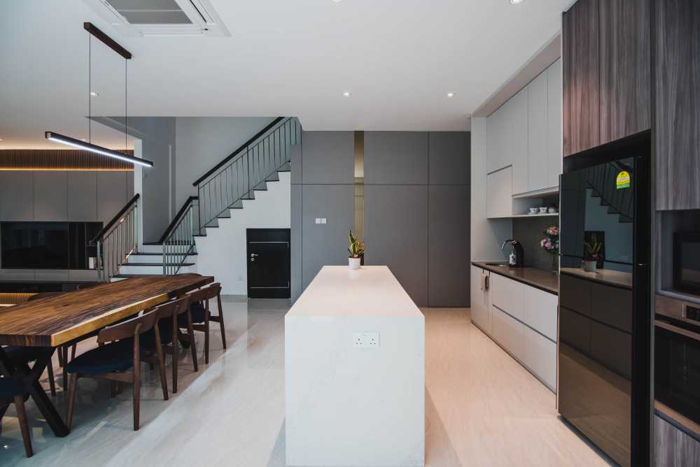 Contemporary Pantry with Kitchen Island and Drinkware
