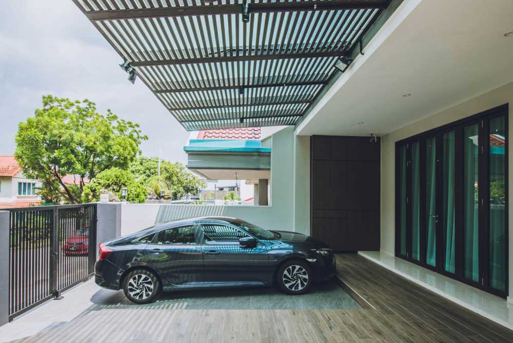 Contemporary Porch with Awning and Shoe Rack